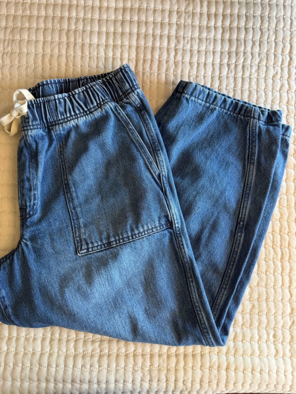 GAP High Rise Pull-On Barrel Jeans Medium Wash Relaxed Denim Size Large - Picture 11 of 11